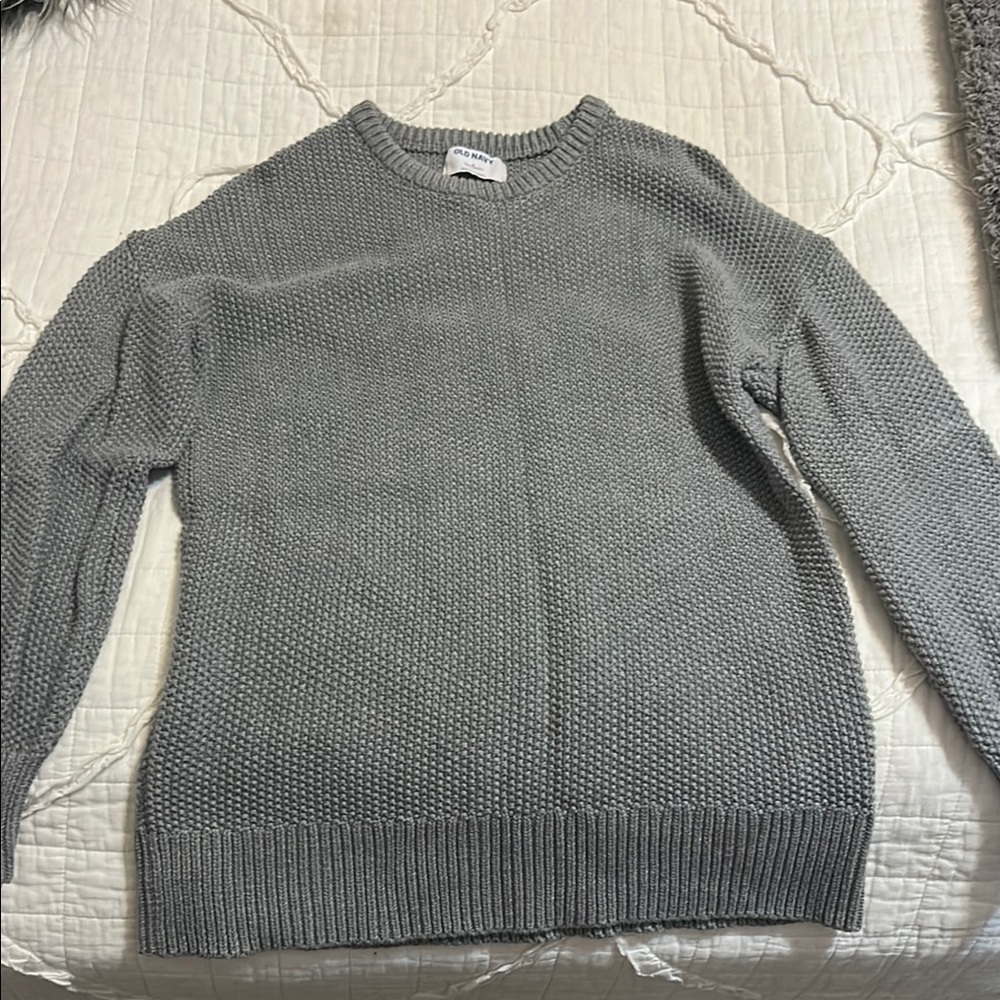 Old Navy Gray Crewneck Sweater with Ribbed Details